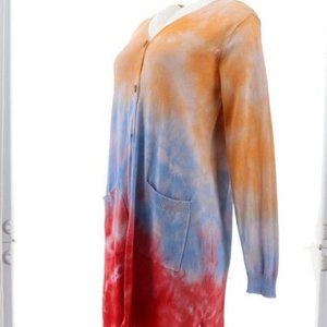 NWT LOGO LORI GOLDSTEIN HAND TIE-DYE BUTTON CARDIGAN SWEATER VIOLET COMBO XXS